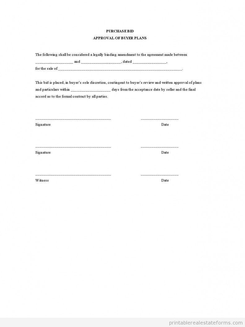 Purchase Bid - Approval of Buyer Plans