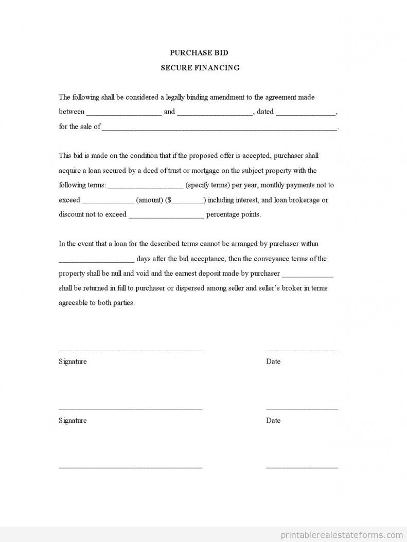 Purchase Bid - Secure Financing