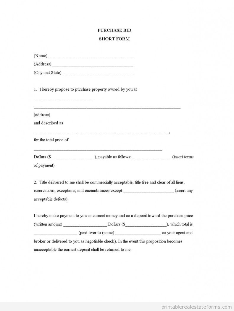 Purchase Bid - Short Form