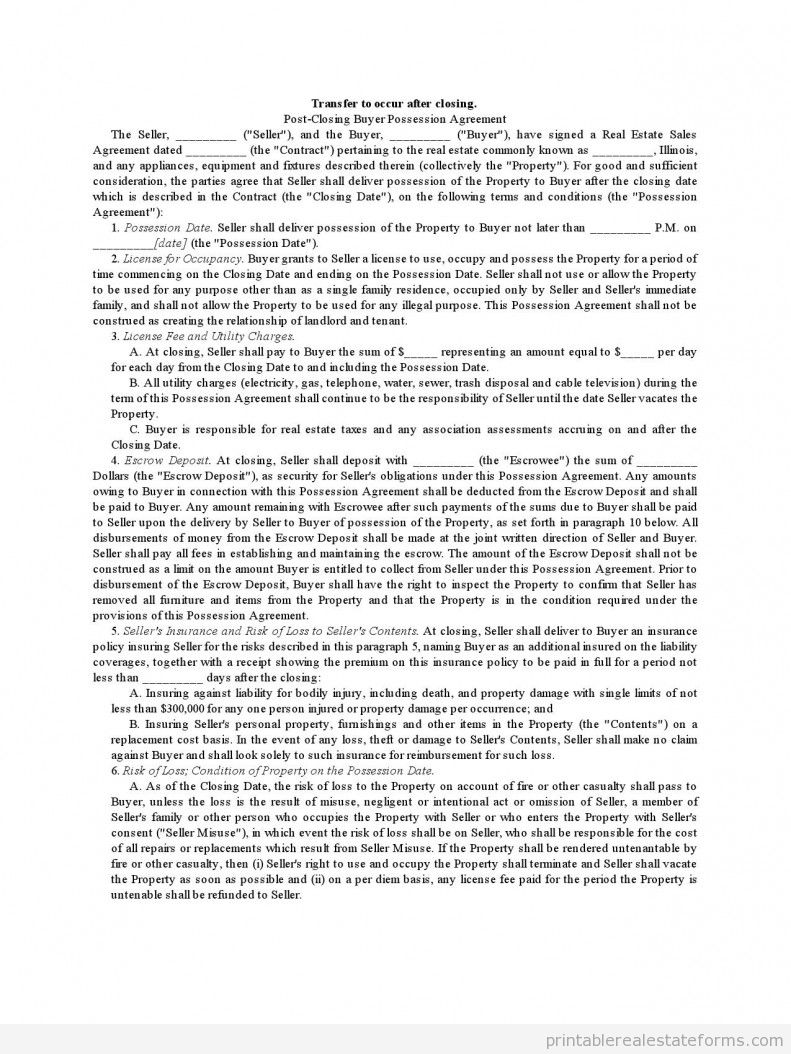 Transfer to Occur after Closing