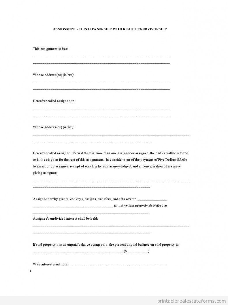 Assignment - Joint Ownership with Right of Survivorship