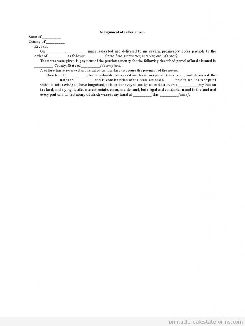 Assignment of Seller's Lien