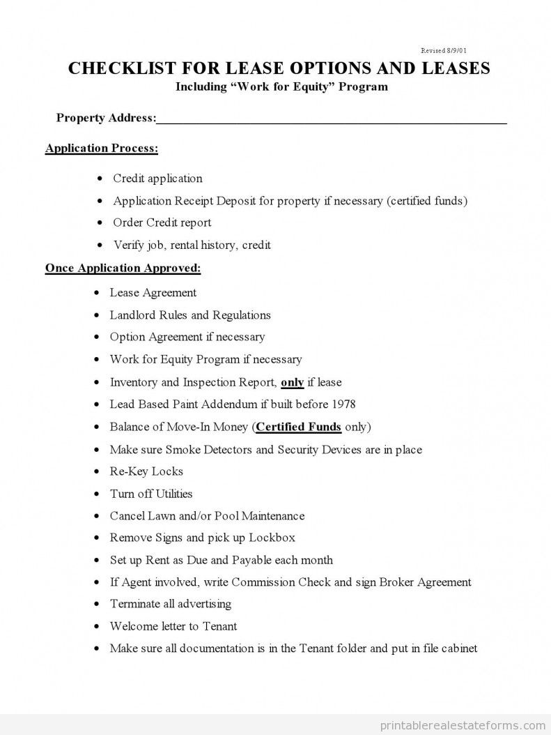 Checklist for Lease-Options and Leases