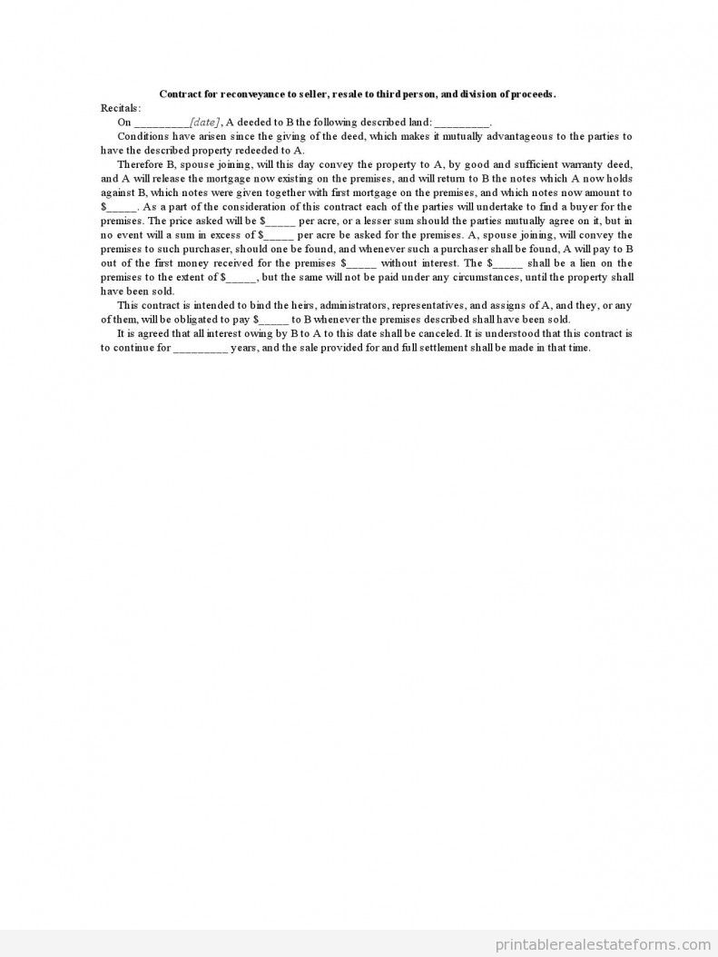 Contract for Reconveyance to Seller, Resale to Third Person
