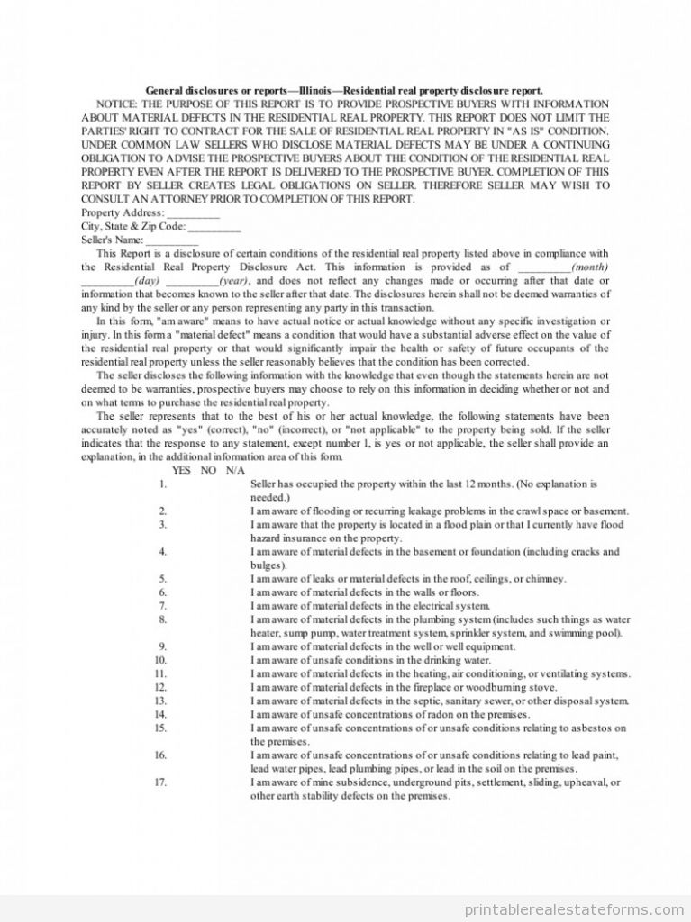 General Disclosures or Reports-Illinois-Residential Real