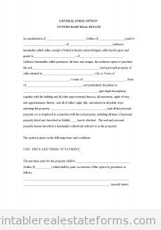 General Form Option to Purchase Real Estate General Form Option to Purchase Real Estate