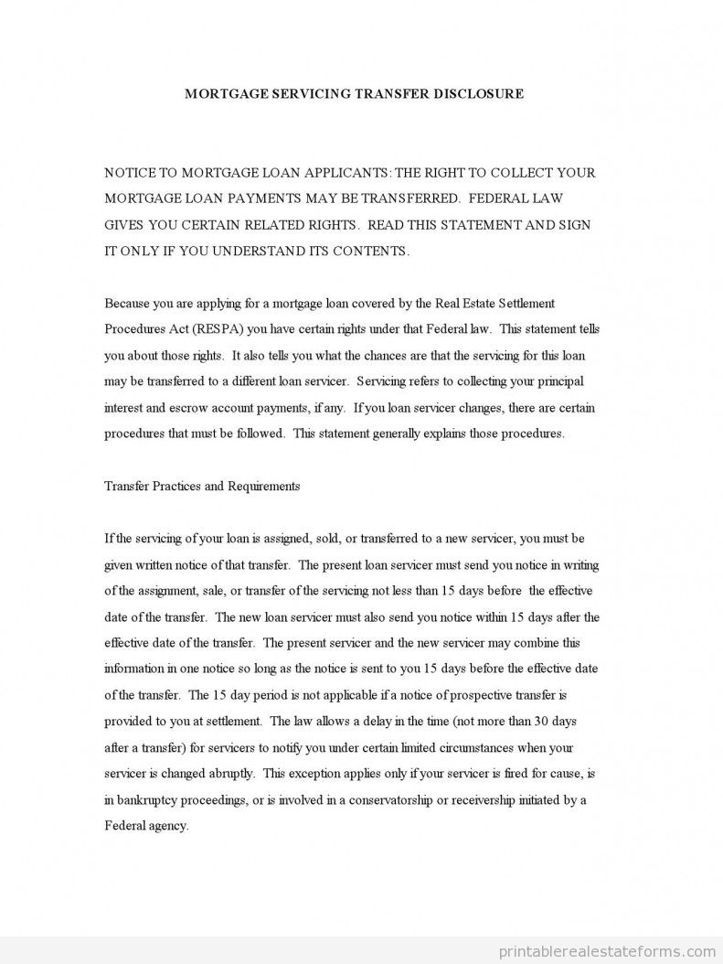 Mortgage Servicing Transfer Disclosure