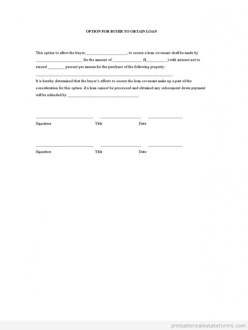 Option for Buyer to Obtain Loan