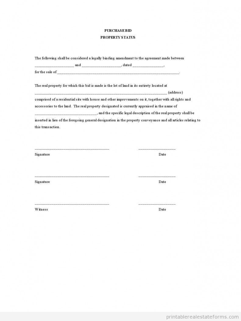Purchase Bid - Property Status