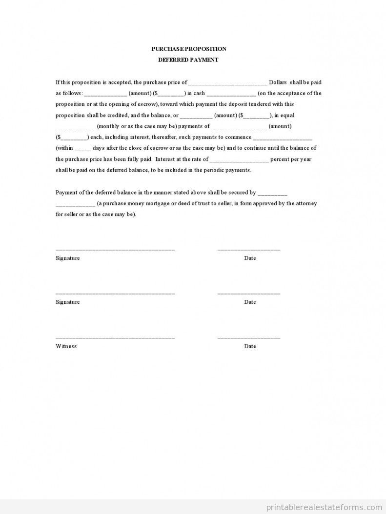 Purchase Proposition - Deferred Payment