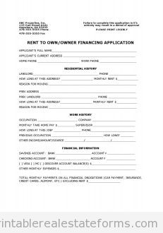 RENTAL & OWNER FINANCE APPLICATION