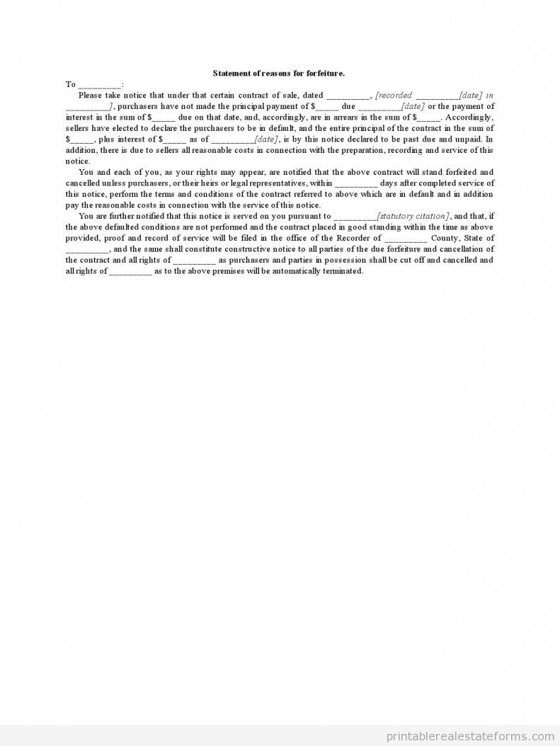 Statement of Reasons for Forfeiture