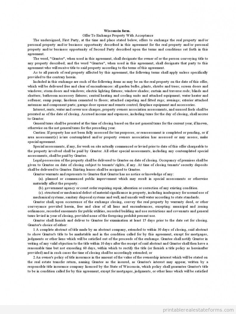 Wisconsin Form - Offer to Exchange Property With Acceptance