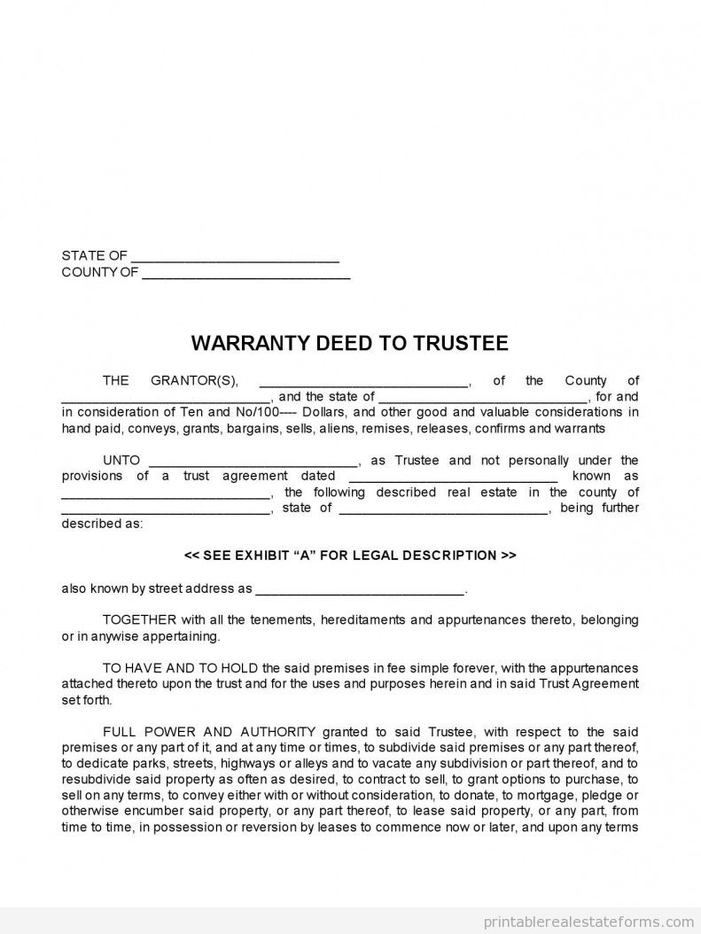 CLOSING -- 0050 -- WARRANTY DEED TO TRUSTEE