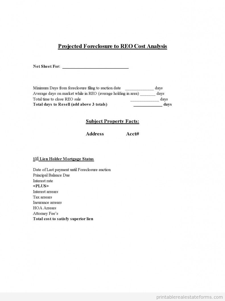 Copy of Projected Foreclosure to REO Cost Analysis 2nd lein