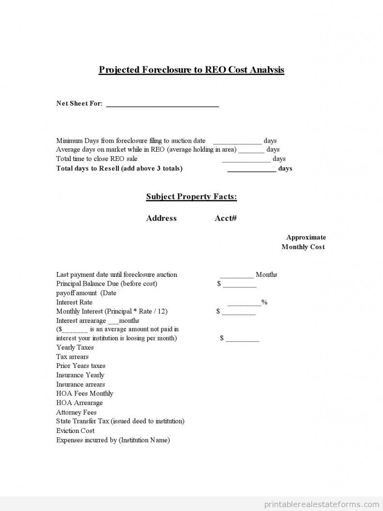 Copy of Projected Foreclosure to REO Cost Analysis