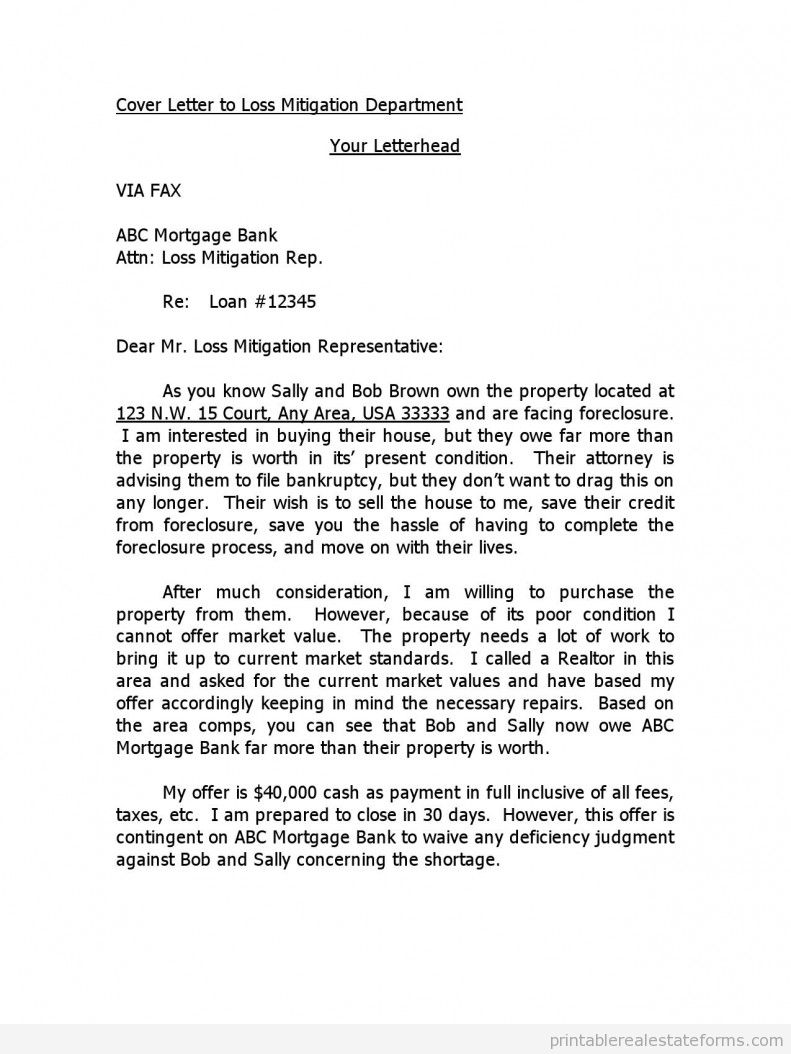 Cover Letter to Loss Mitigation Department 1