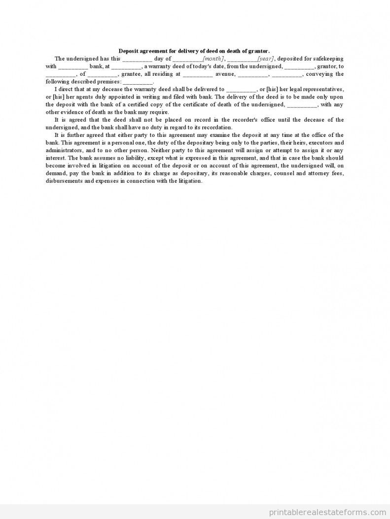 Deposit Agreement for Delivery of Deed on Death of Grantor 2