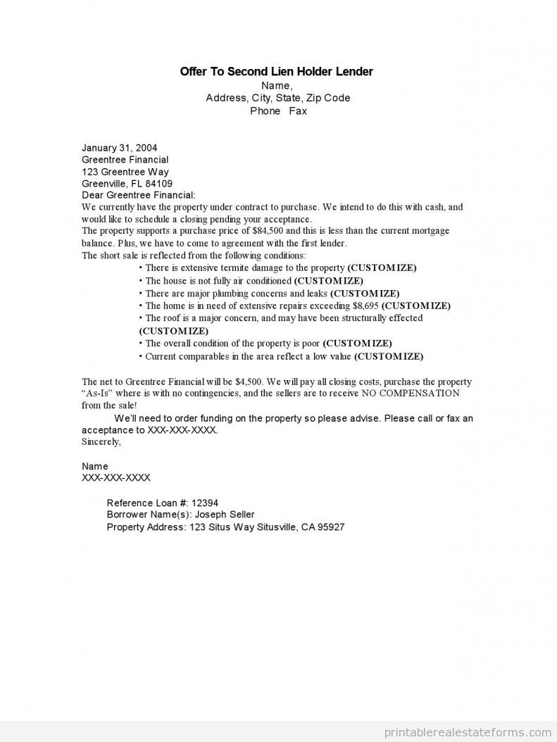 Offer to second lien holder Lender