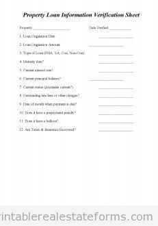 PROPERTY LOAN INFO VERIFICATION SHEET
