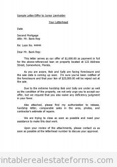 Sample Letter Offer to Junior Lienholder Sample Letter Offer to Junior Lienholder