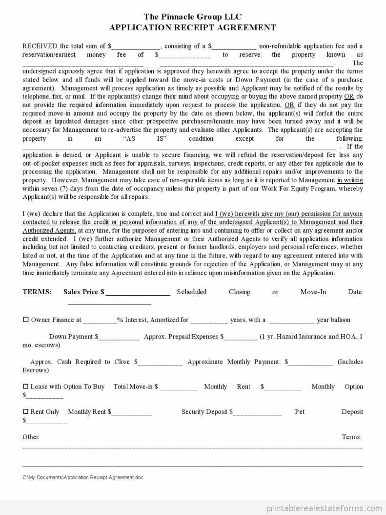Application Receipt Agreement