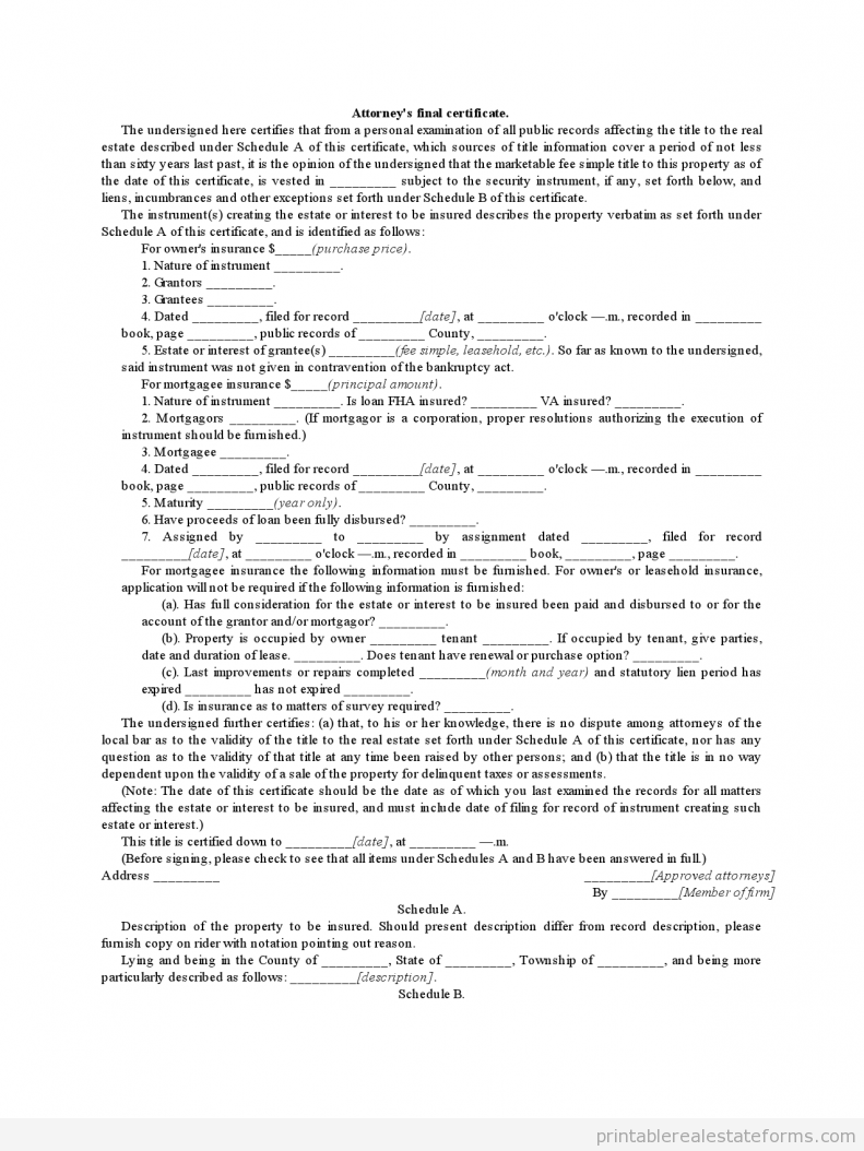 Attorney's Final Certificate
