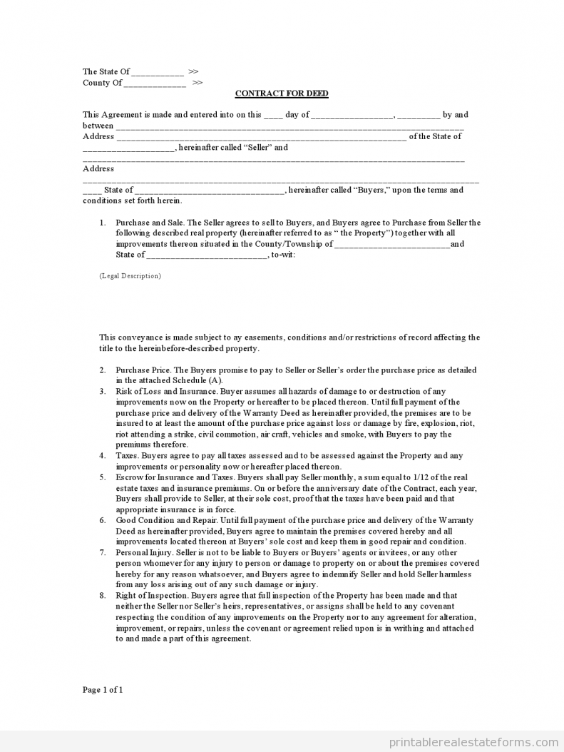 CONTRACT FOR DEED