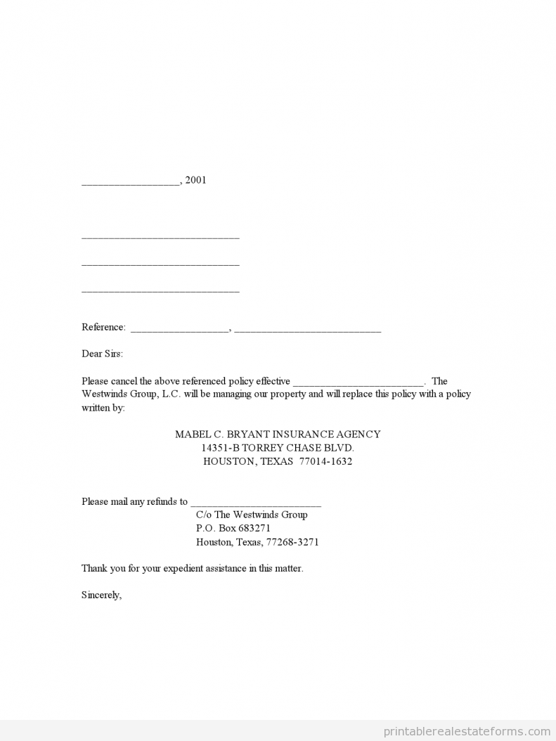 Cancellation of Existing Hazard Insurance