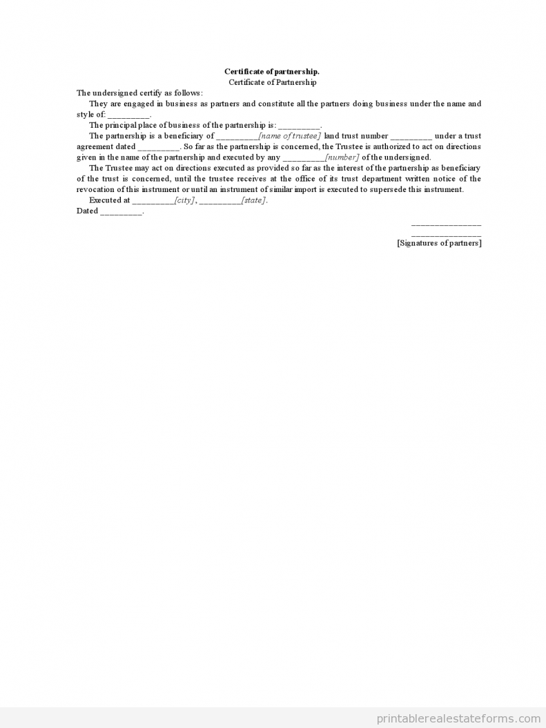 Certificate of Partnership