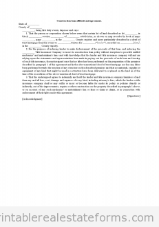 Construction Loan Affidavit And Agreement Construction Loan Affidavit And Agreement