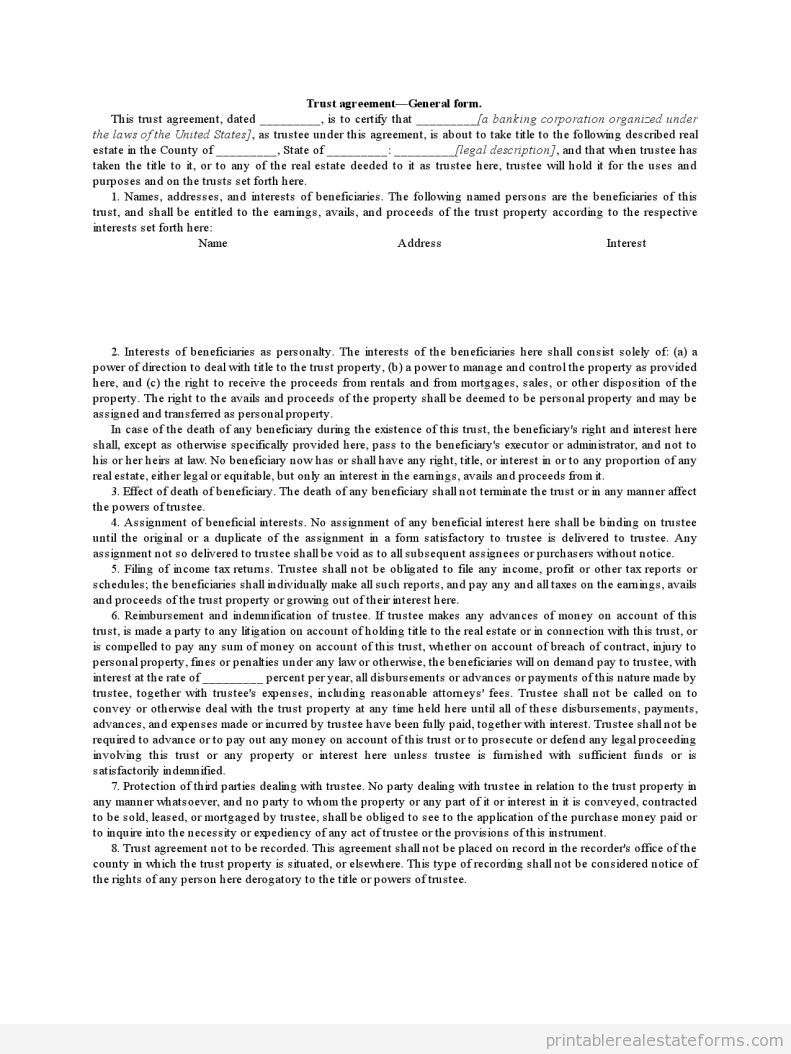 Declaration of Appointment of Successor Trustee Where Agreement