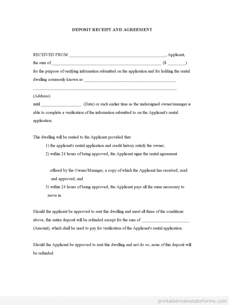 Deposit Receipt and Agreement