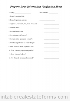 PROPERTY LOAN INFO VERIFICATION SHEET PROPERTY LOAN INFO VERIFICATION SHEET