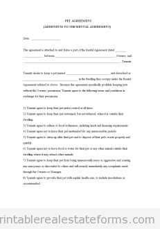 Pet Agreementm (Addendum To The Rental Agreement)