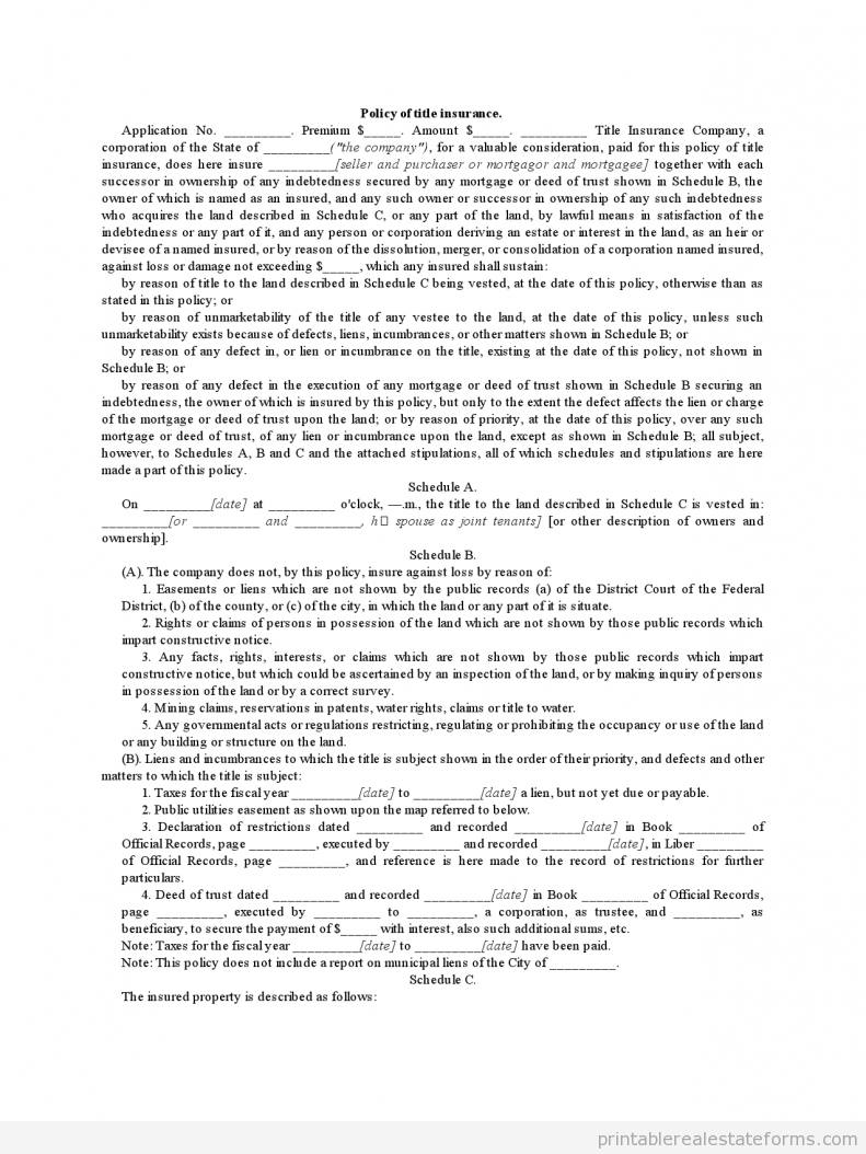 Policy of Title Insurance