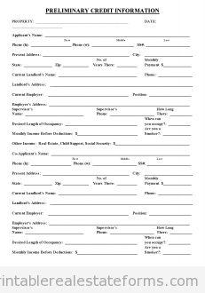 Preliminary Credit Application