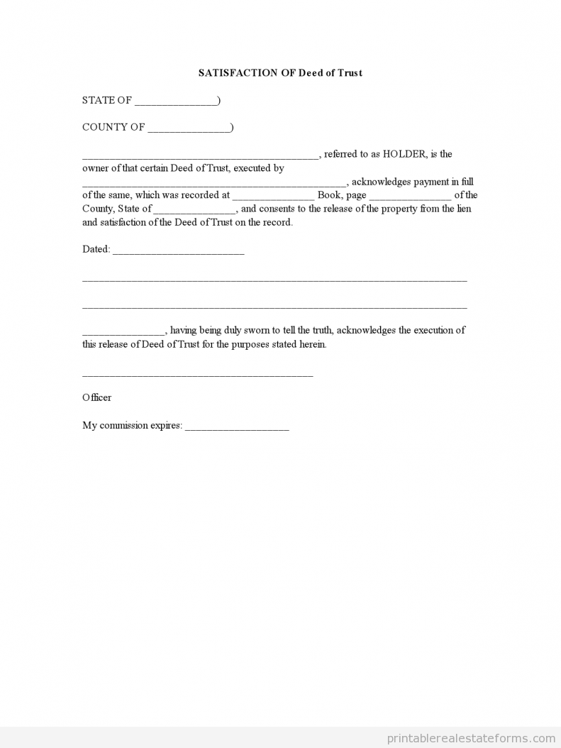 SATISFACTION OF Deed of Trust