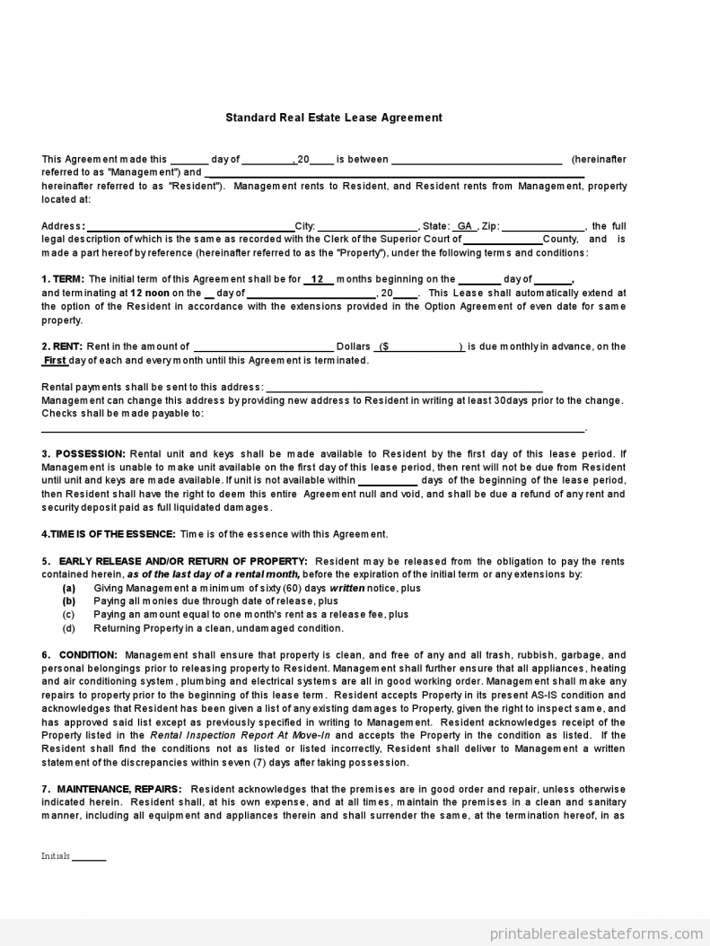 Standard Real Estate Lease Agreement (buying)