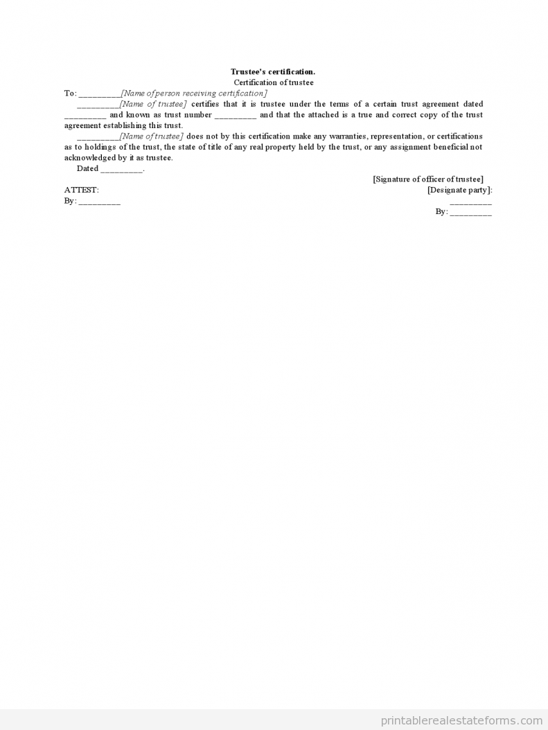 Trustee's Certification