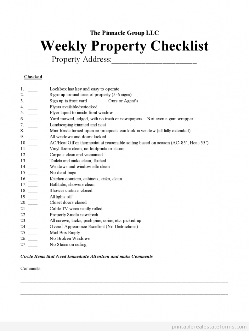 Weekly Property Checklist