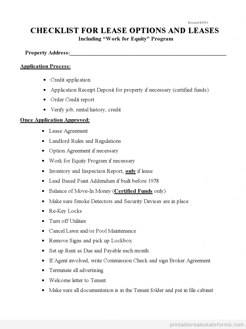 Checklist for Lease-Options and Leases