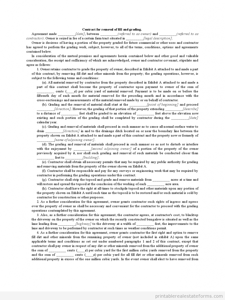 Contract for Removal of Fill and Grading