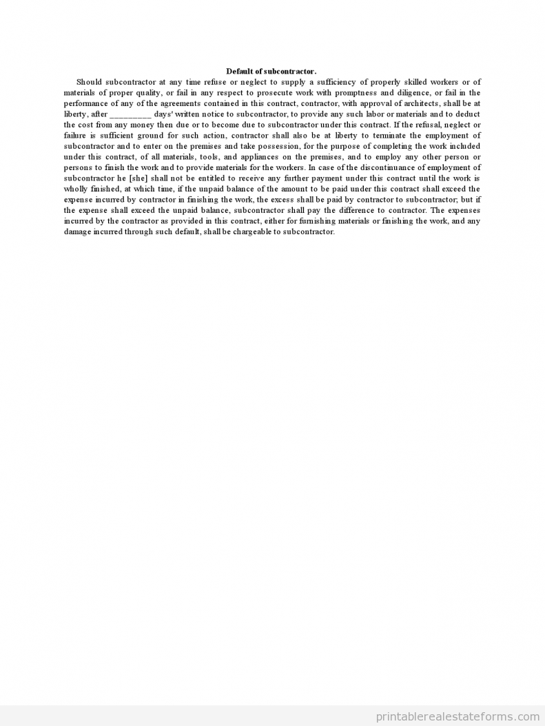 Default of Subcontractor