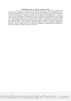 Indemnification of Owner Or Contractor for Injuries Or Death Indemnification of Owner Or Contractor for Injuries Or Death