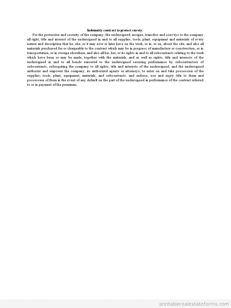 Indemnity Contract to Protect Surety 2