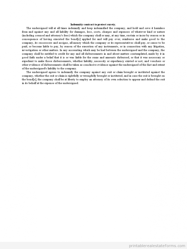 Indemnity Contract to Protect Surety