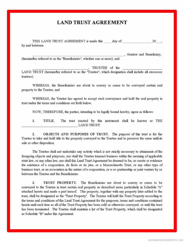 Sample Land Trust Agreement Template Form