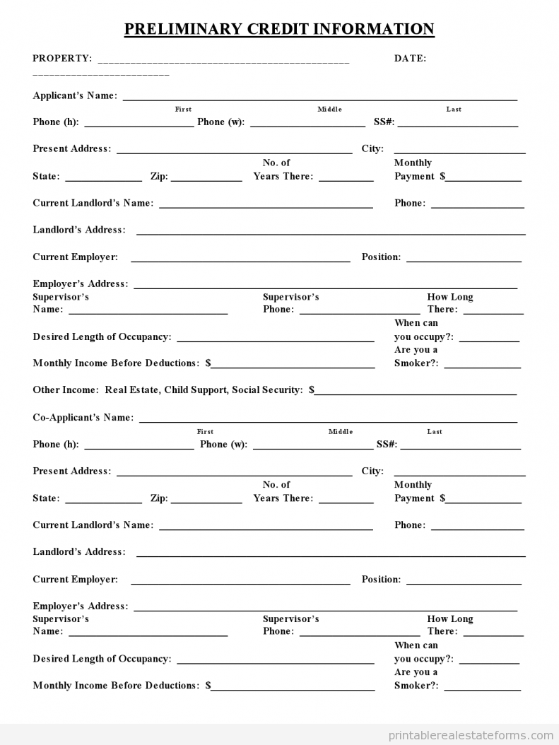 Preliminary Credit Application