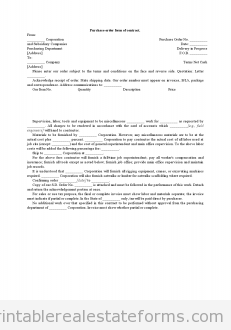 Sample Purchase Order Form of Contract Forms Purchase Order Form of Contract